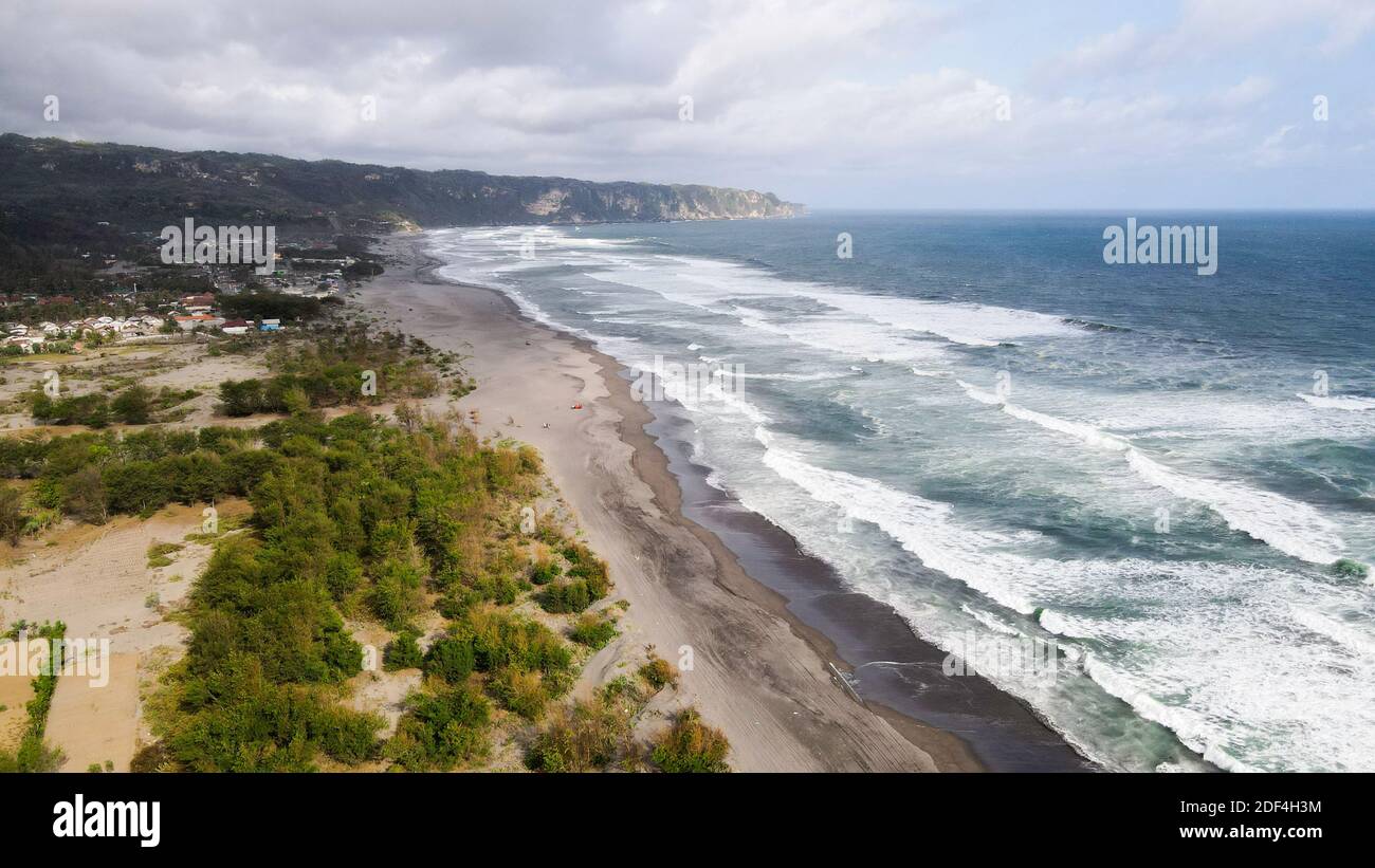 aerial view of parangtritis beach in Yogyakarta. Stock Photo