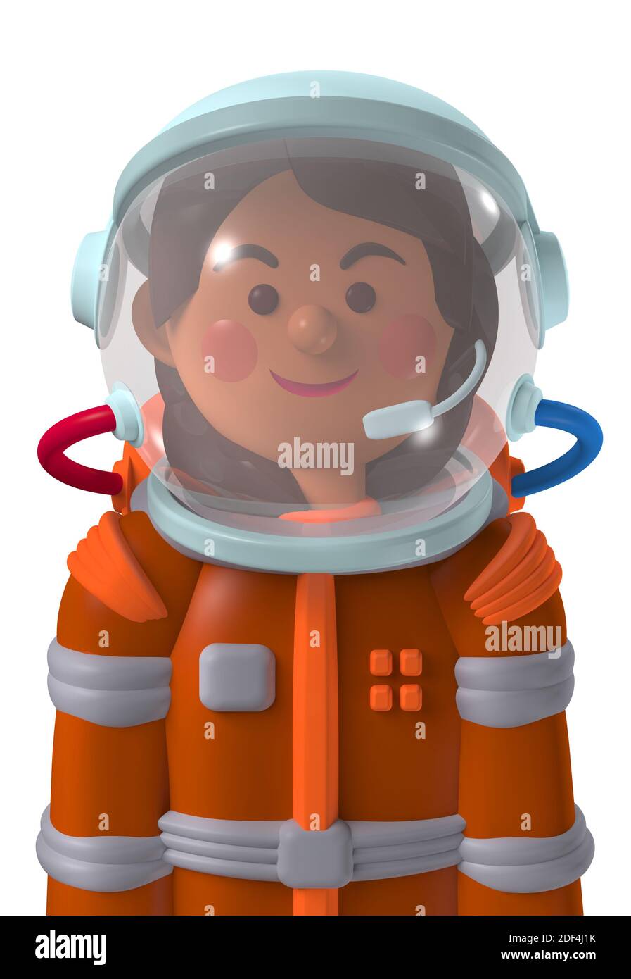 Cartoon character 3d avatar happy female Mars astronaut in spacesuit isolated on white Stock Photo