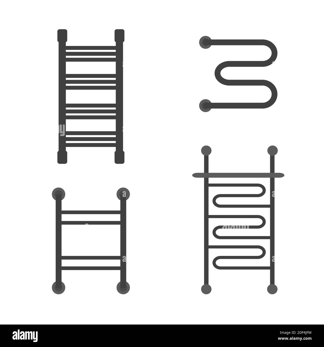 Heated towel rail set. Modern equipments for bathroom. Black metal