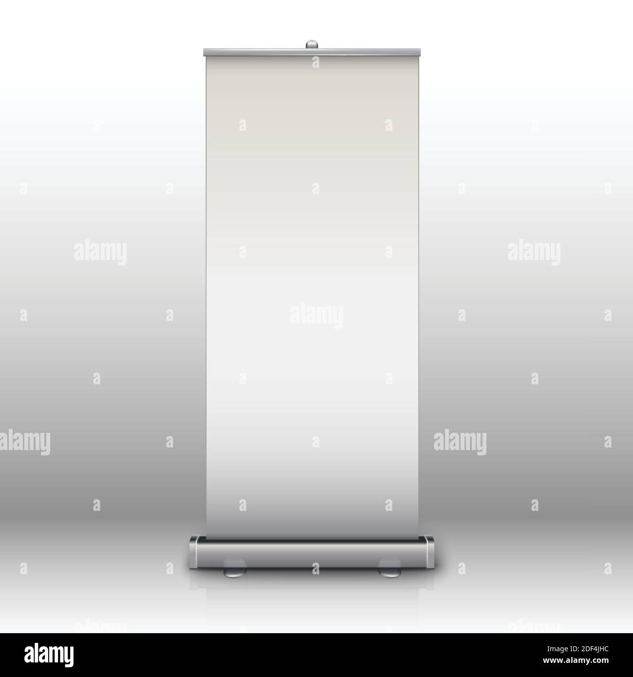 realistic vector blank roll-up banner with shadow isolated on gray background. Stock Vector