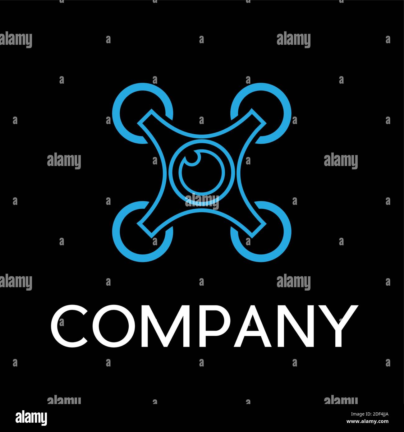 Abstract drone quadrocopter, vector icon on black background Stock Vector