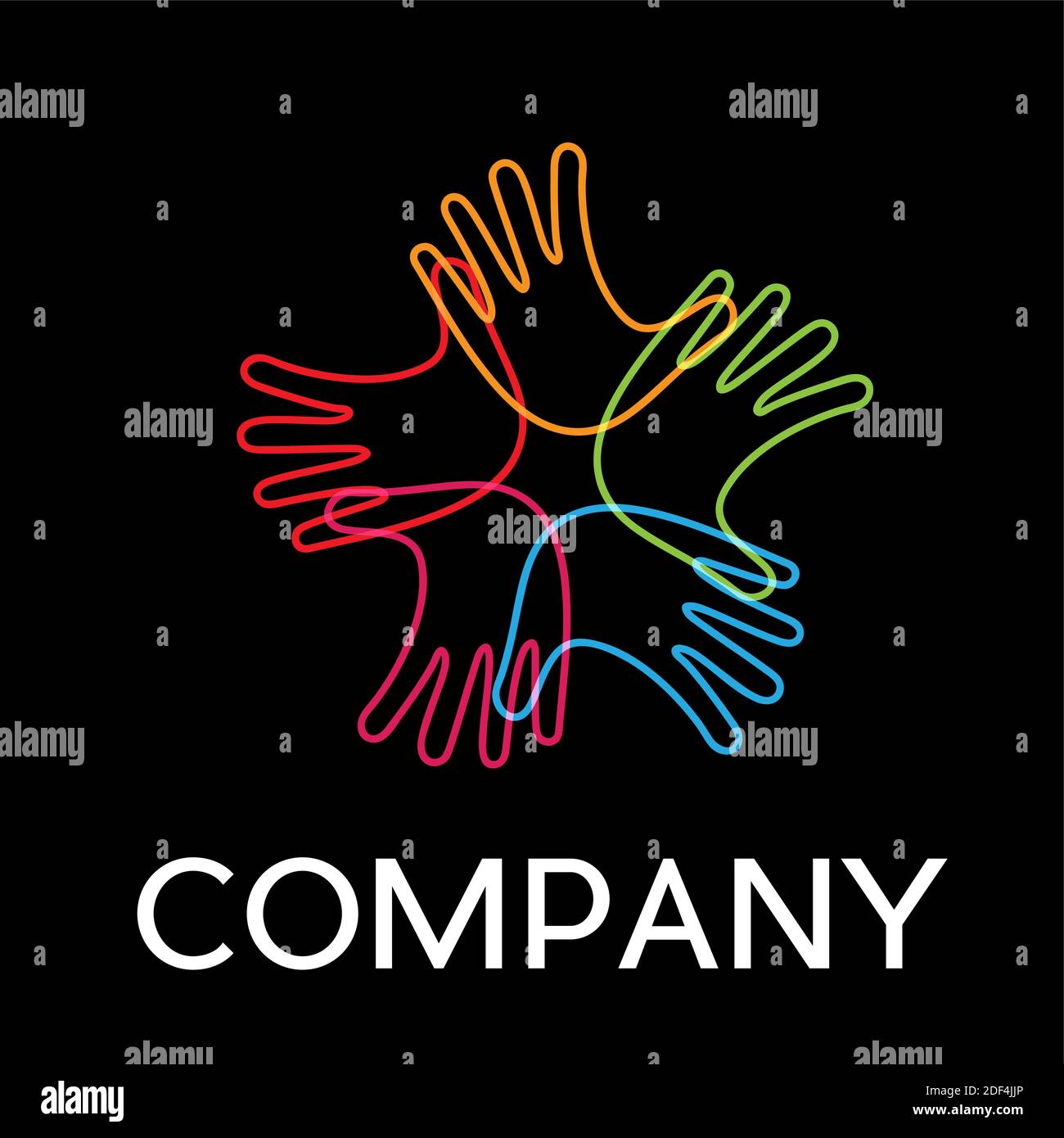 Vector sign hands crossed, in linear style on black background Stock Vector