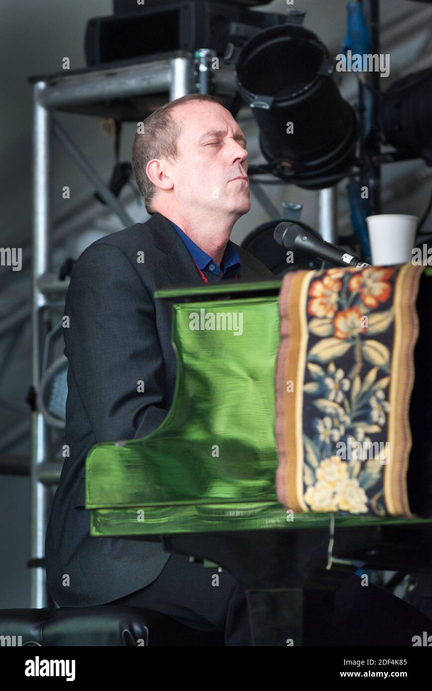 Actor and blues singer, Hugh Laurie performing with The Copper Bottom Band at the Cornbury festival, UK in 2012 Stock Photo