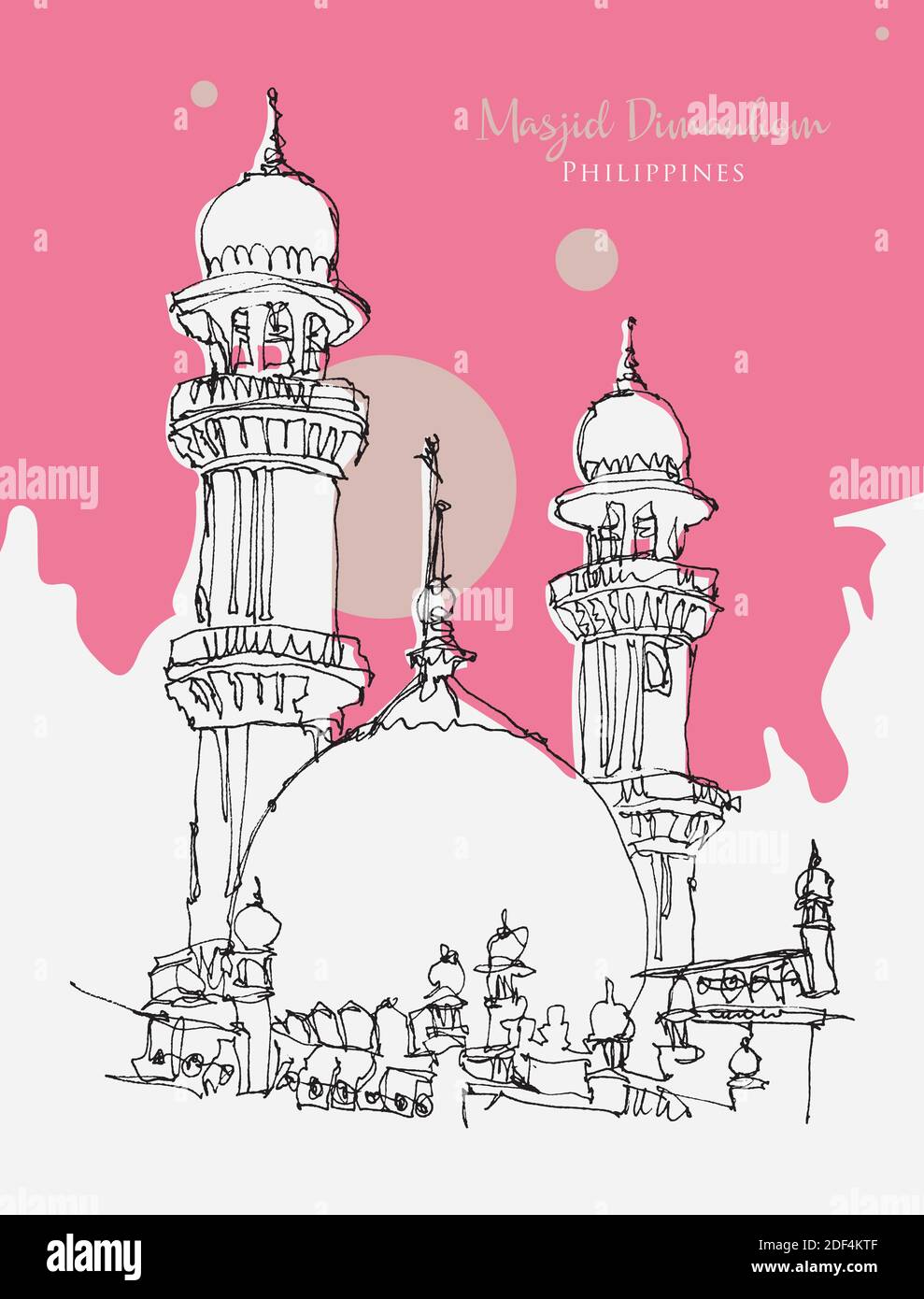 Vector hand drawn sketch illustration of Masjid Dimaukom or the Pink Mosque in the Philippines Stock Vector