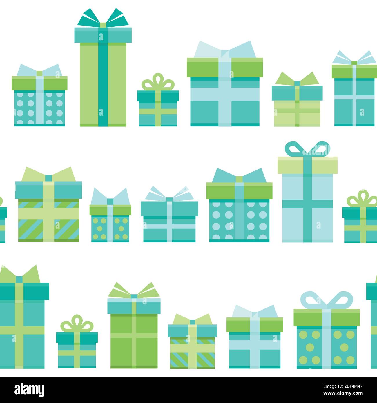 seamless pattern with gifts. turquoise, blue and green present boxes on white background. vector Illustration. holiday shopping wallpaper. good for pa Stock Vector