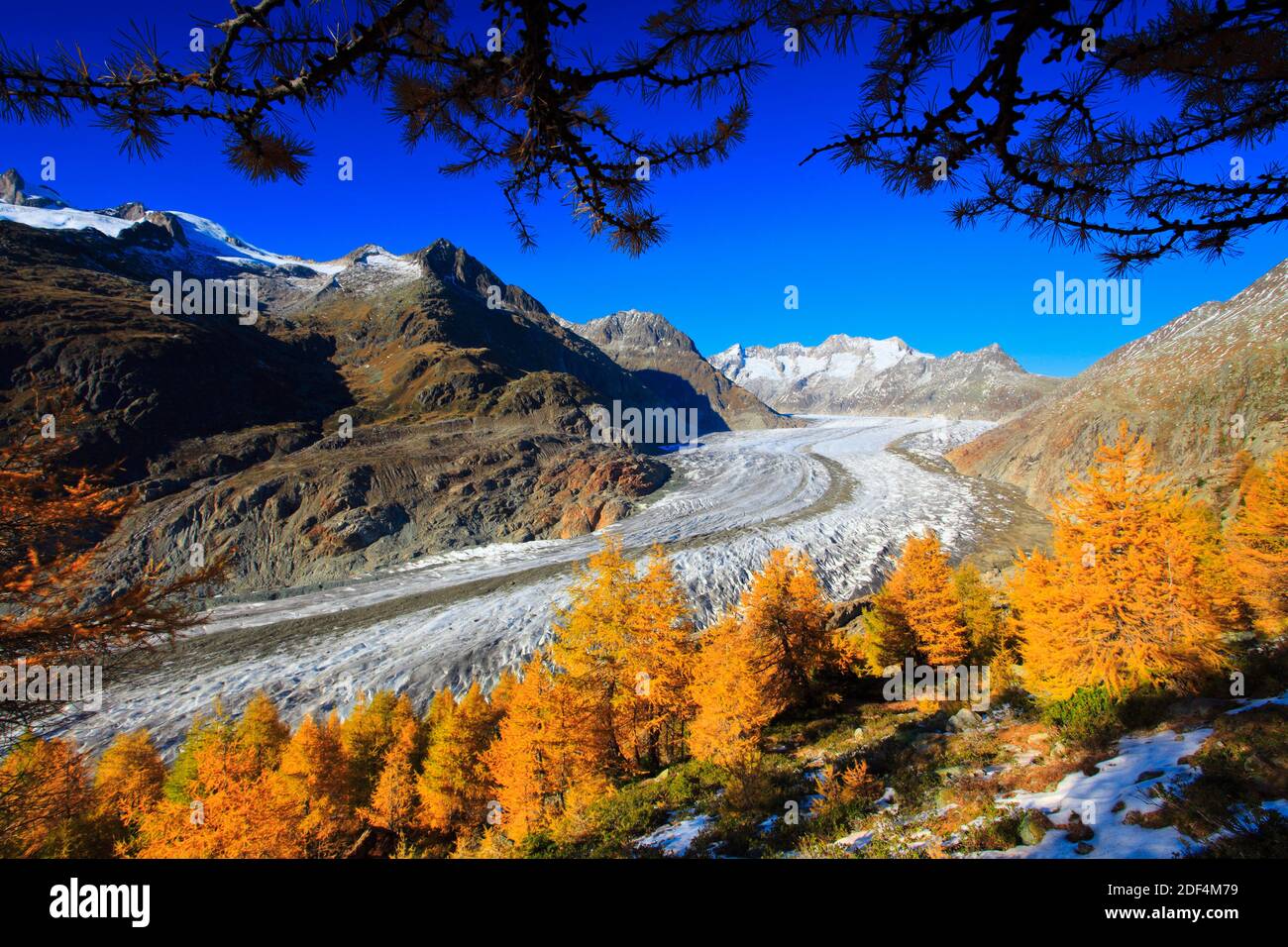 geography / travel, Switzerland, grand Aletsch glacier and Wannenhoerner, Valai, Additional-Rights-Clearance-Info-Not-Available Stock Photo
