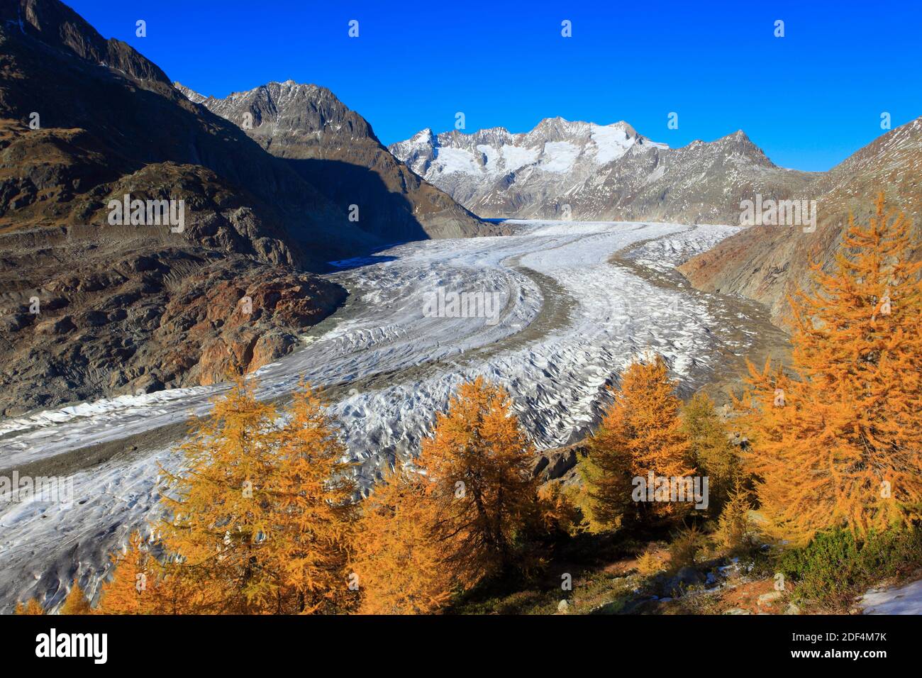 geography / travel, Switzerland, grand Aletsch glacier and Wannenhoerner, Valai, Additional-Rights-Clearance-Info-Not-Available Stock Photo