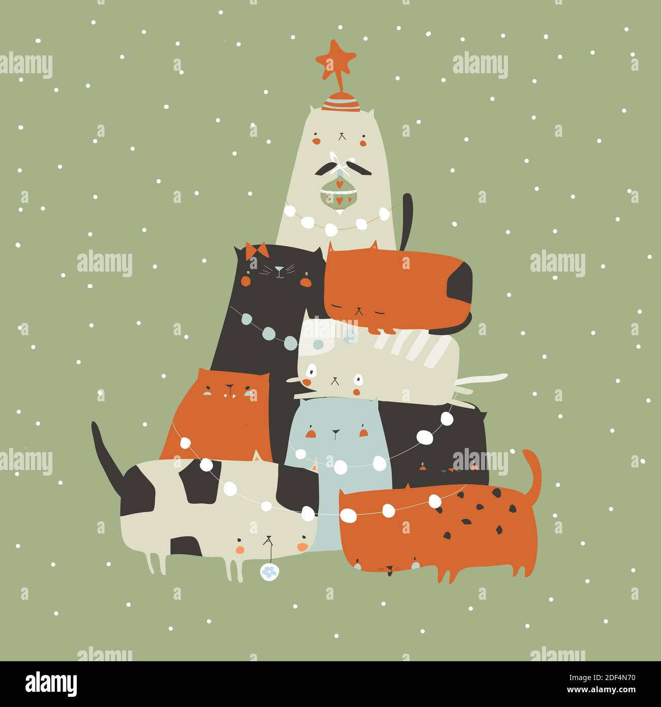 Firtree of cats. Spruce of pet. Christmas tree from cats Stock Vector