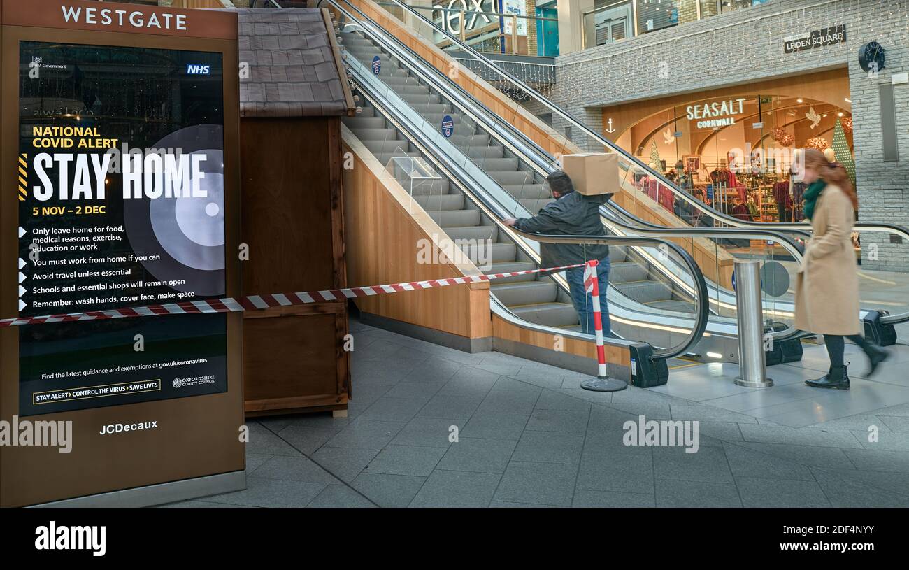 Westgate shopping centre, Oxford, England, during a national lockdown caused by the covid-19 epidemic, November-December 2020. Stock Photo