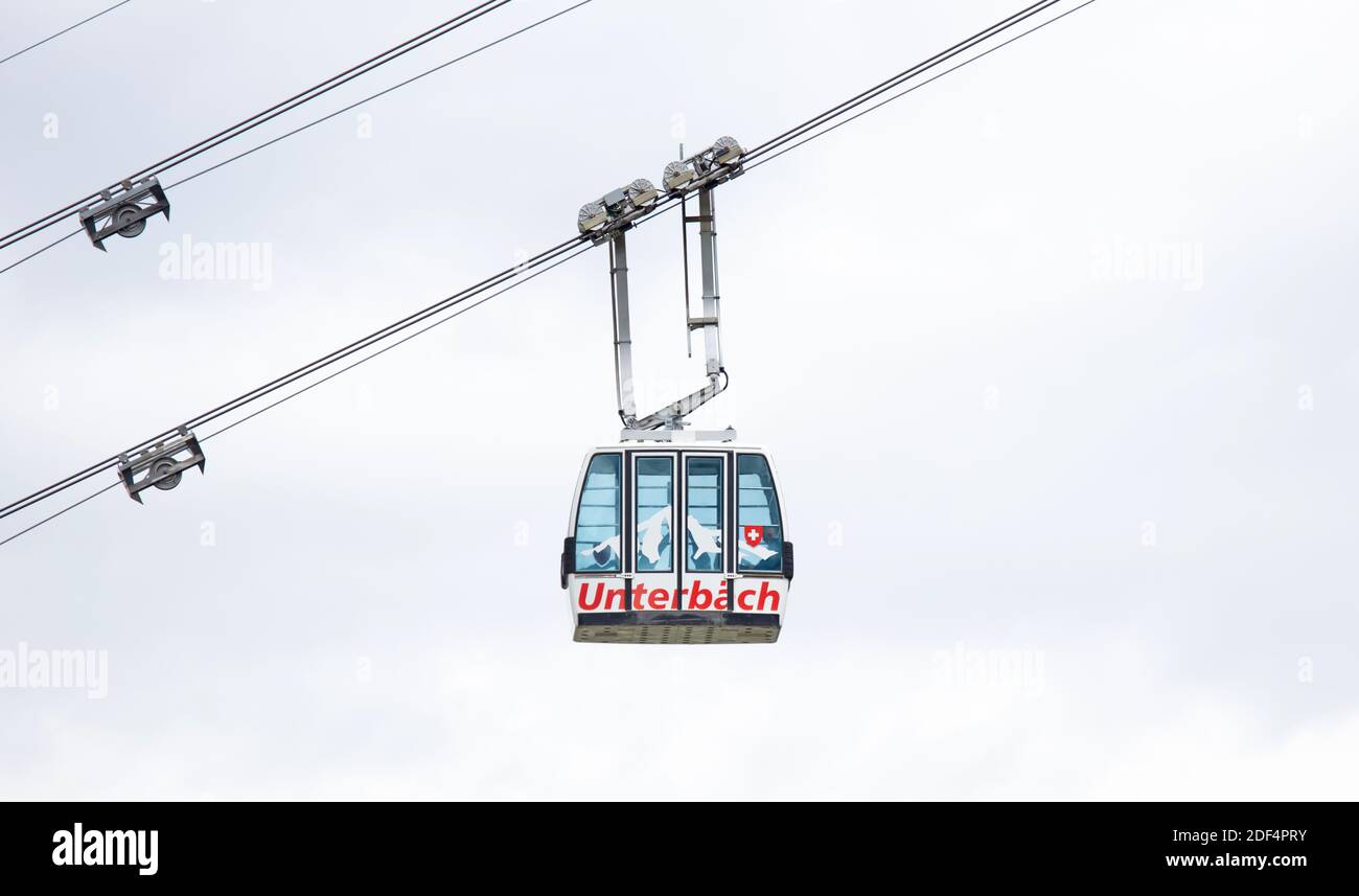 Unterbach, Switzerland on july 16, 2020: Cable car in the village of Unterbach, Switzerland Stock Photo