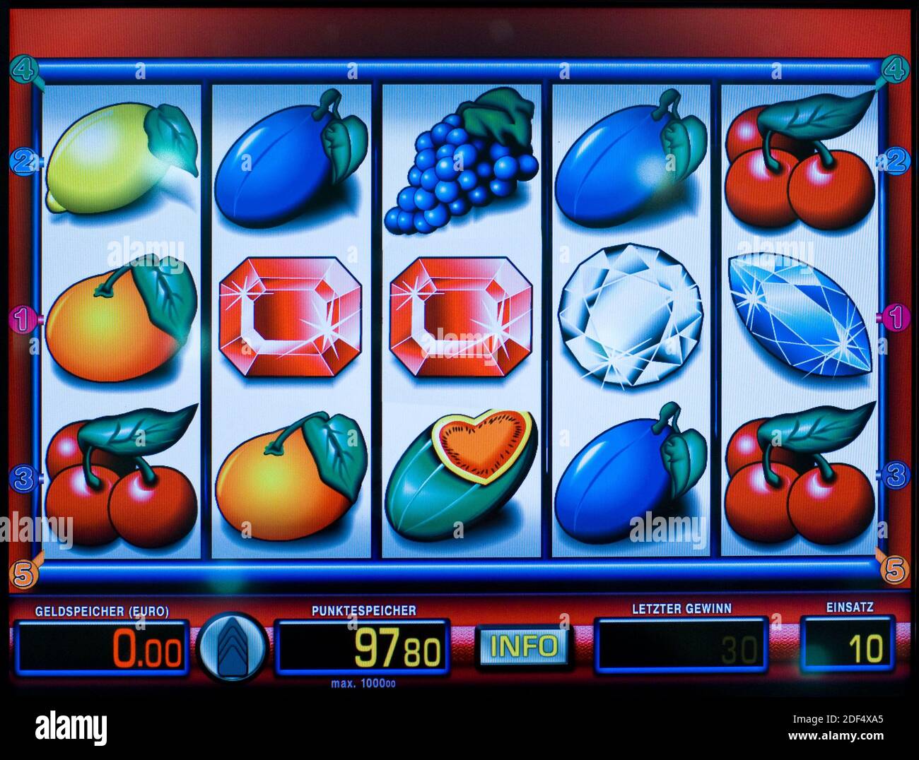 Ausschnitt eines Geldspielautomaten-Displays Stock Photo