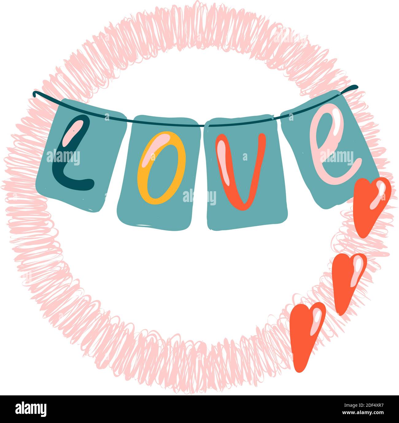 Word love in paper art style. Vector template. Isolated vector icon. Vector background. Decorative symbol. Beautiful color. Greeting card template Stock Vector