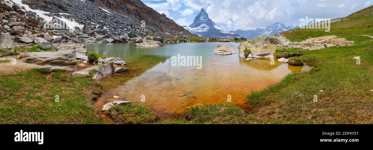 geography / travel, Switzerland, Wallis, Zermatt, View of the Matterhorn from lake Riffelse, Additional-Rights-Clearance-Info-Not-Available Stock Photo