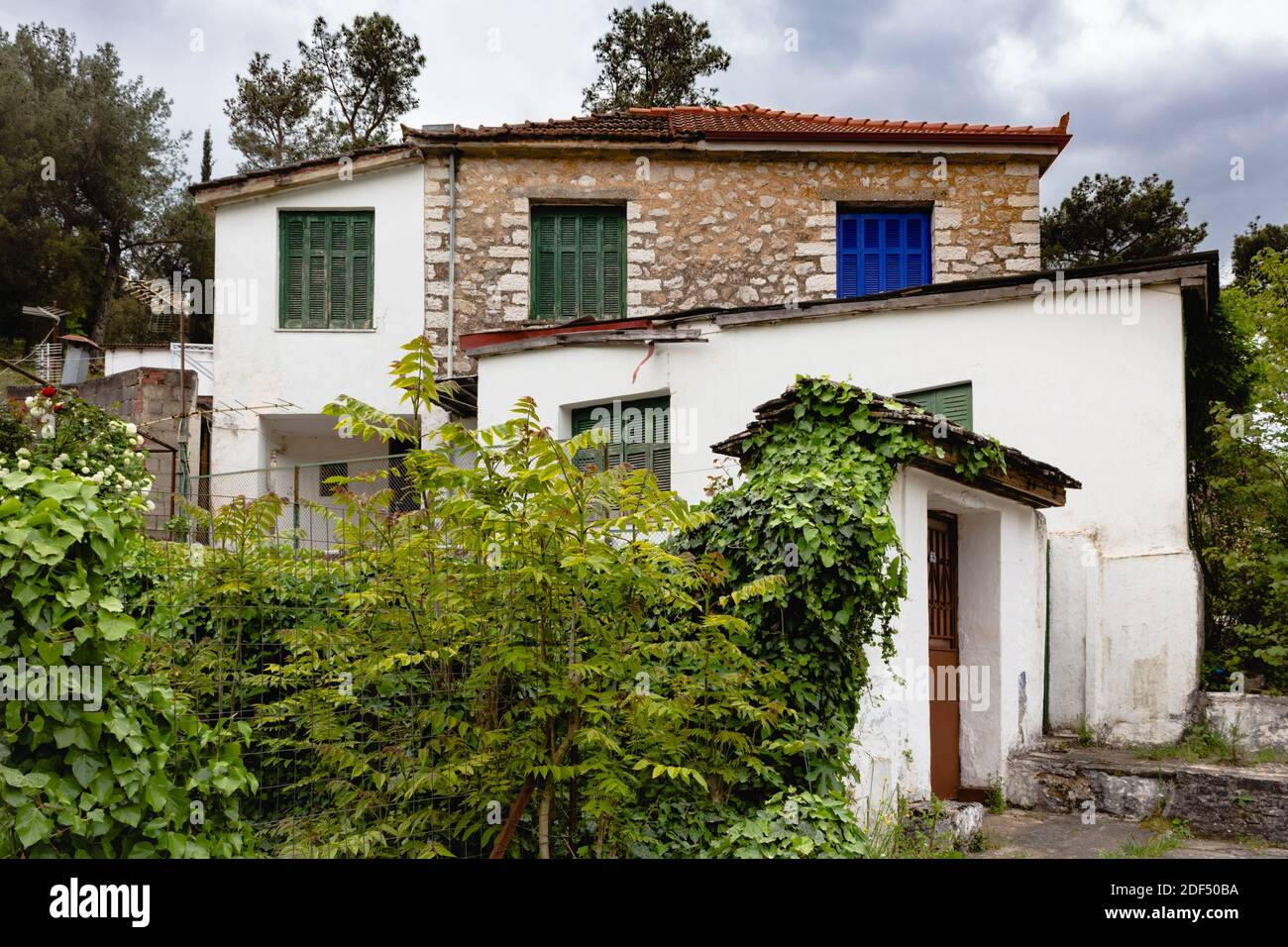 Traditional old houses painted white in Ioannina (Yannena), Greece. Stock Photo