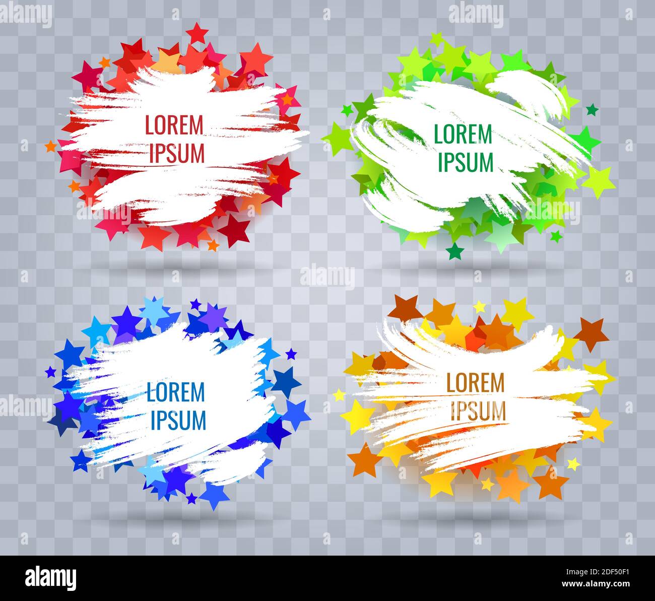 Set of White Paint Brush Banners on colorful stars background. Vector Illustration. Stock Vector