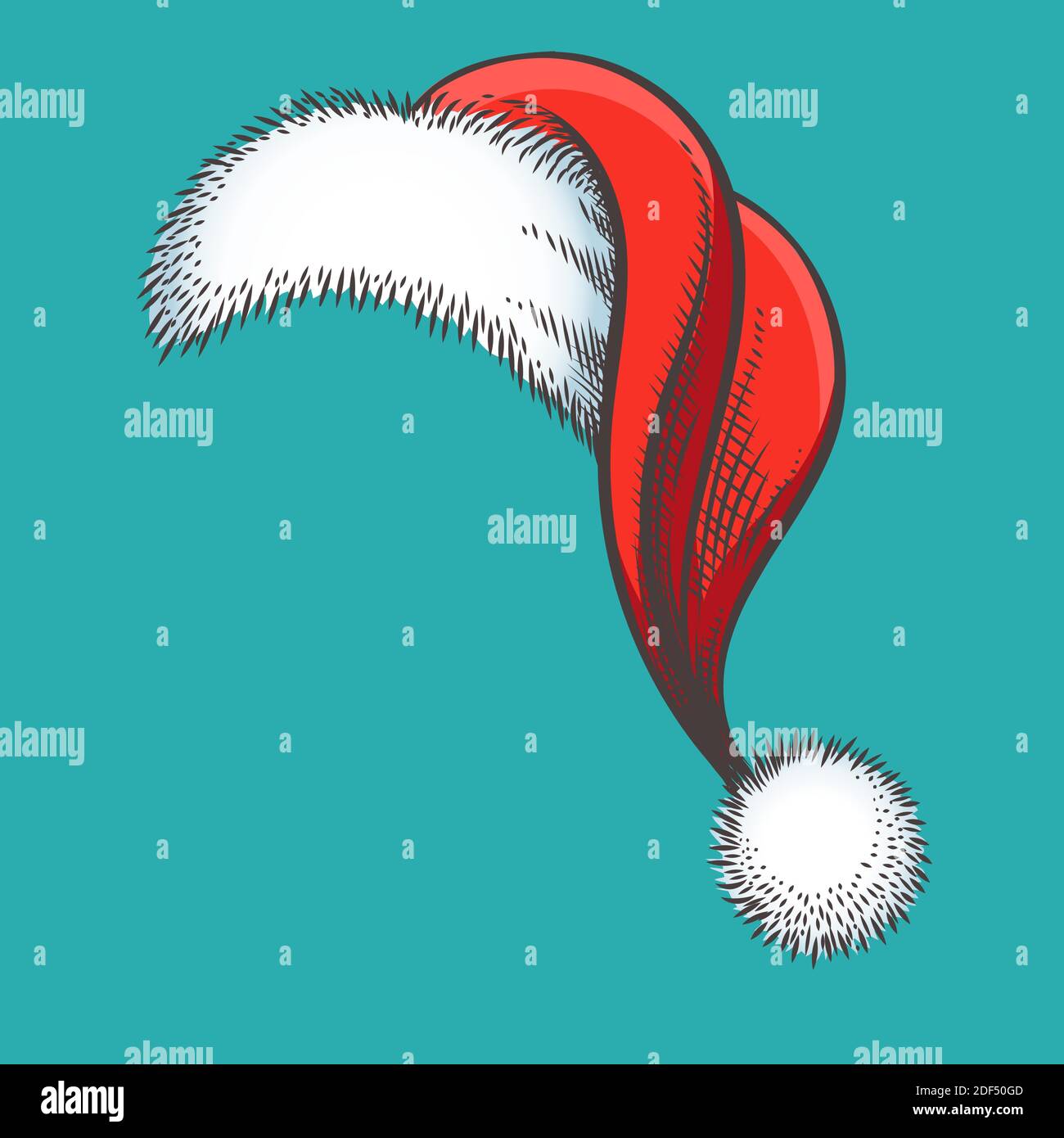 Colorful Sketch of Red Santa Claus Hat. Vector Illustration. Stock Vector
