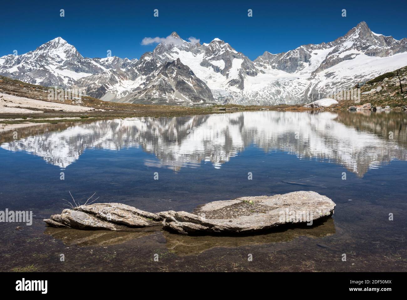 geography / travel, Switzerland, Valais, Zermatt, 4000 m summits of the Matterhorn range (from left to, Additional-Rights-Clearance-Info-Not-Available Stock Photo