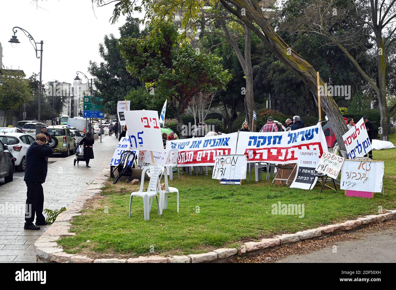Protest against prime minister Benjamin Netanyahu Stock Photo