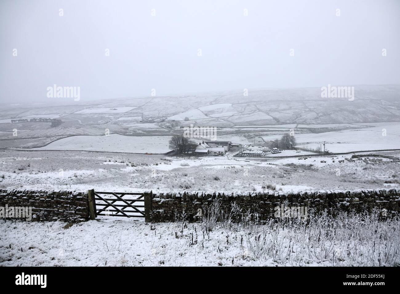 Teesdale, County Durham, UK. 3rd December 2020. UK Weather.  Snow is falling Northern England this morning and in Teesdale it is affecting some high level routes such as the B6277 between County Durham and Cumbria. Credit: David Forster/Alamy Live News Stock Photo