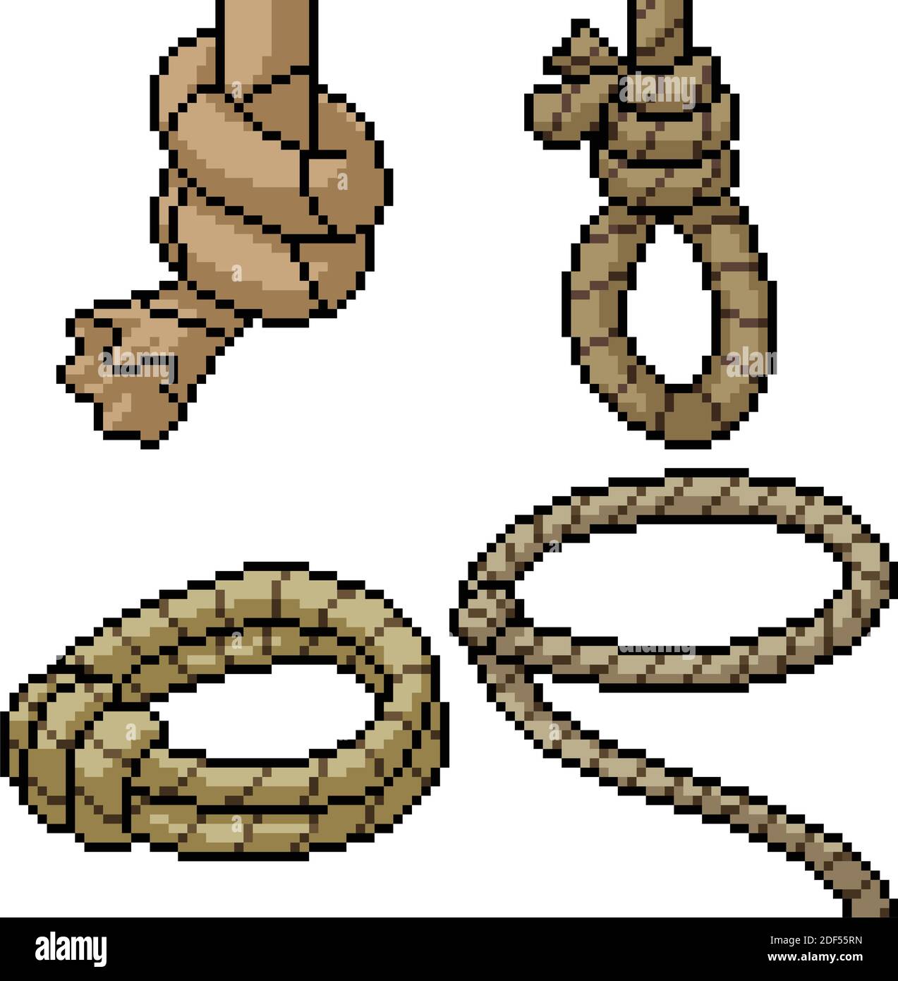 pixel art set isolated cowboy rope Stock Vector