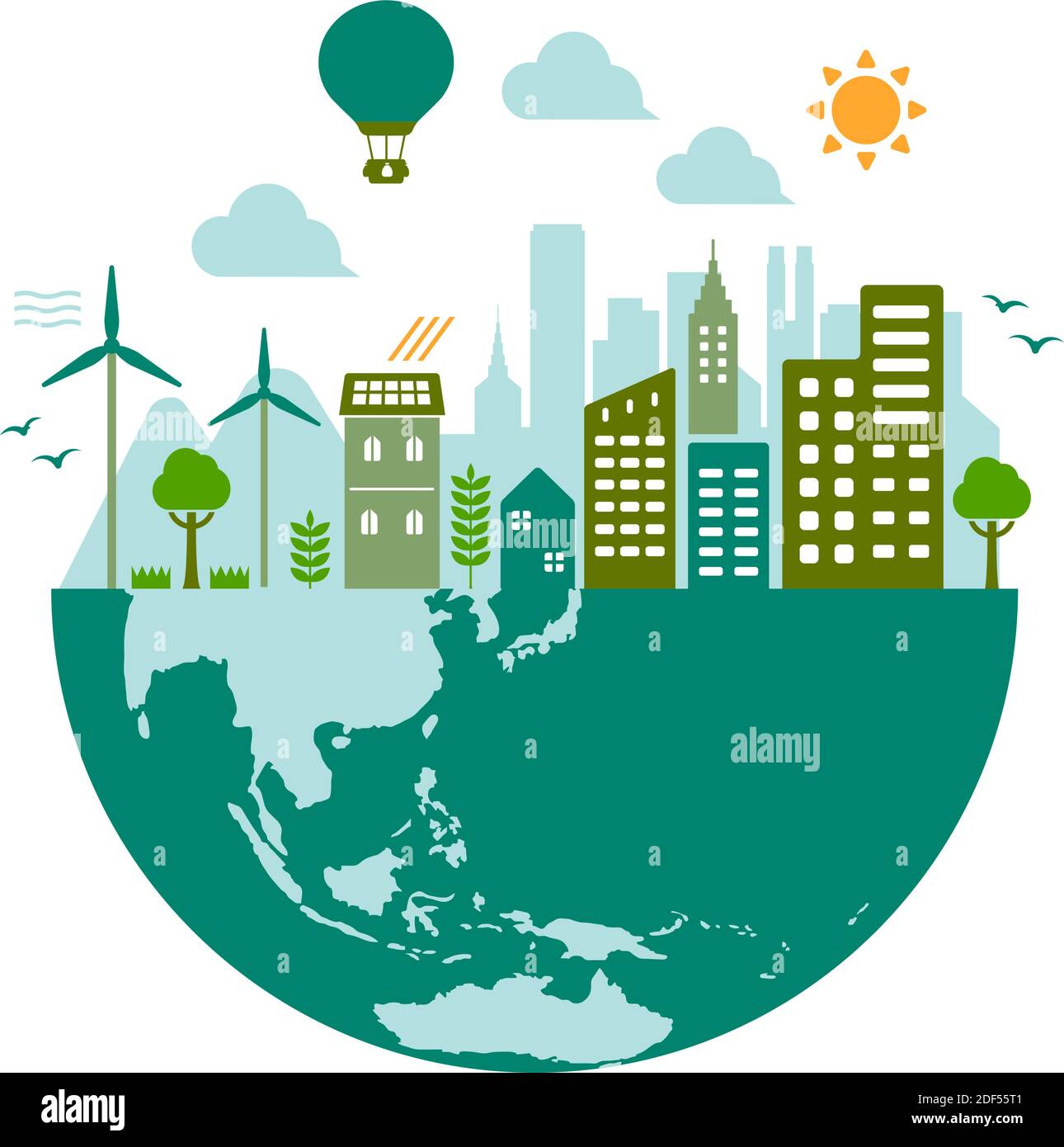 Green eco city vector illustration ( ecology concept , nature ...