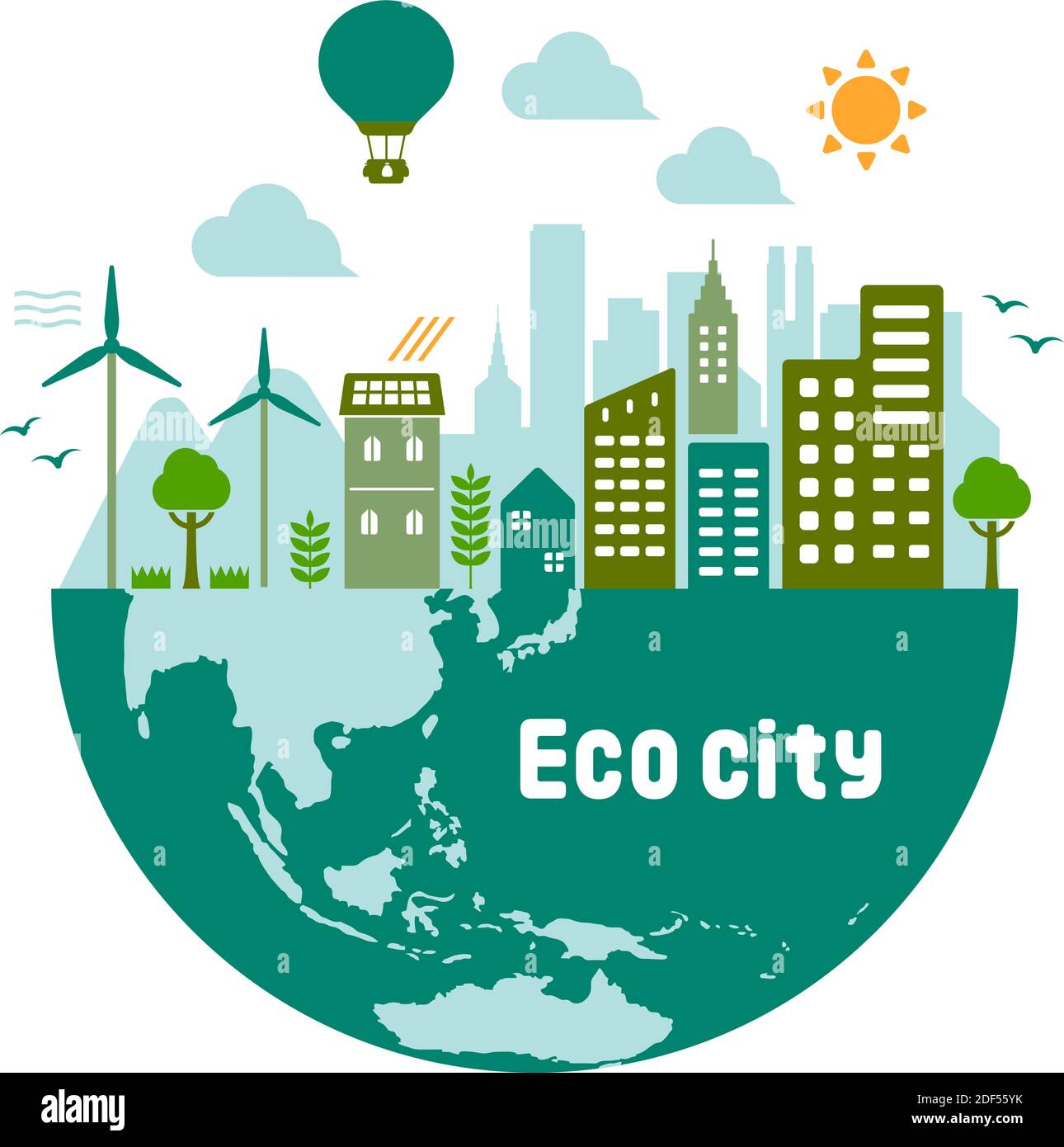 Green eco city vector illustration ( ecology concept , nature ...