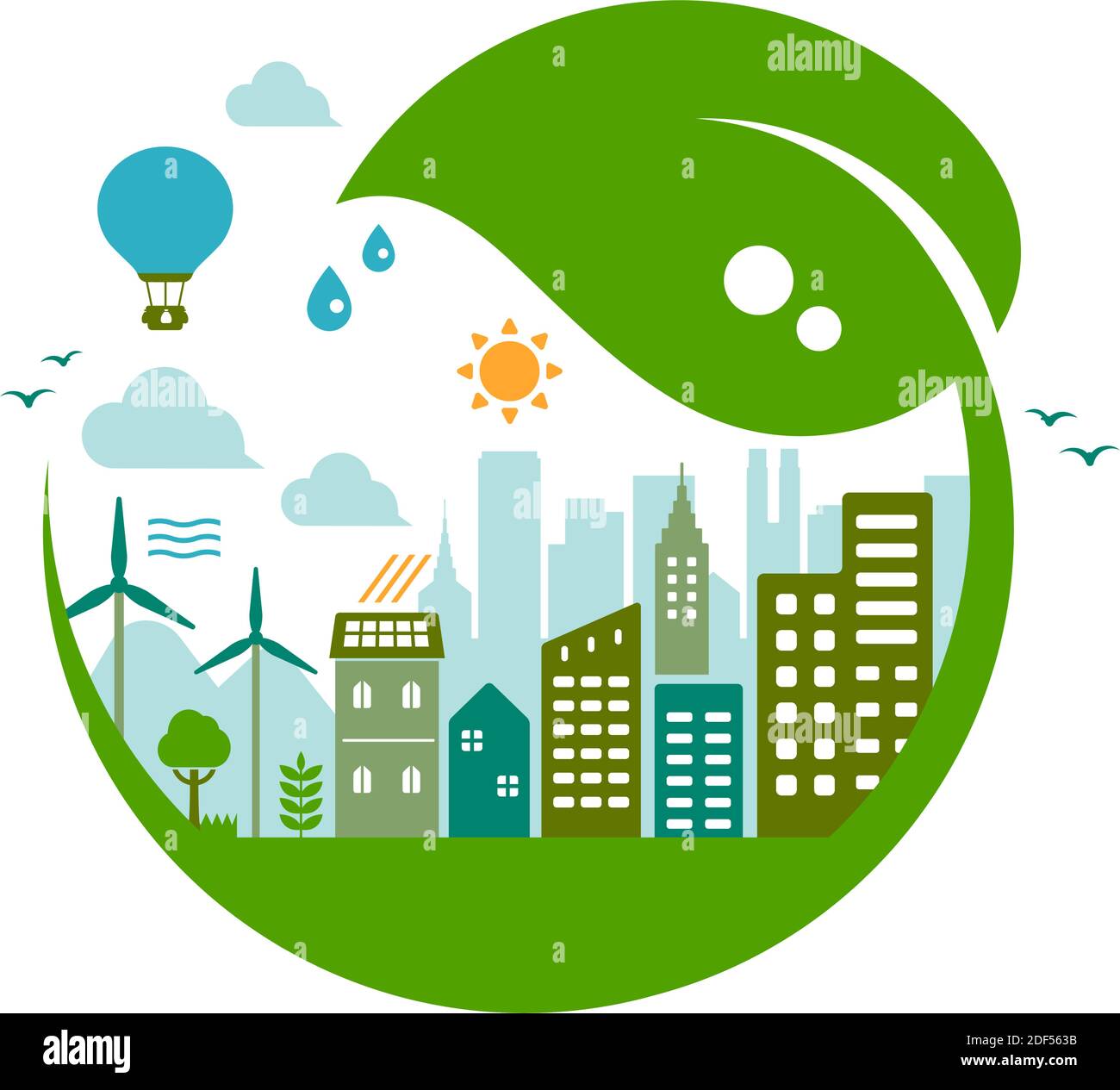 Green eco city vector illustration ( ecology concept , nature ...