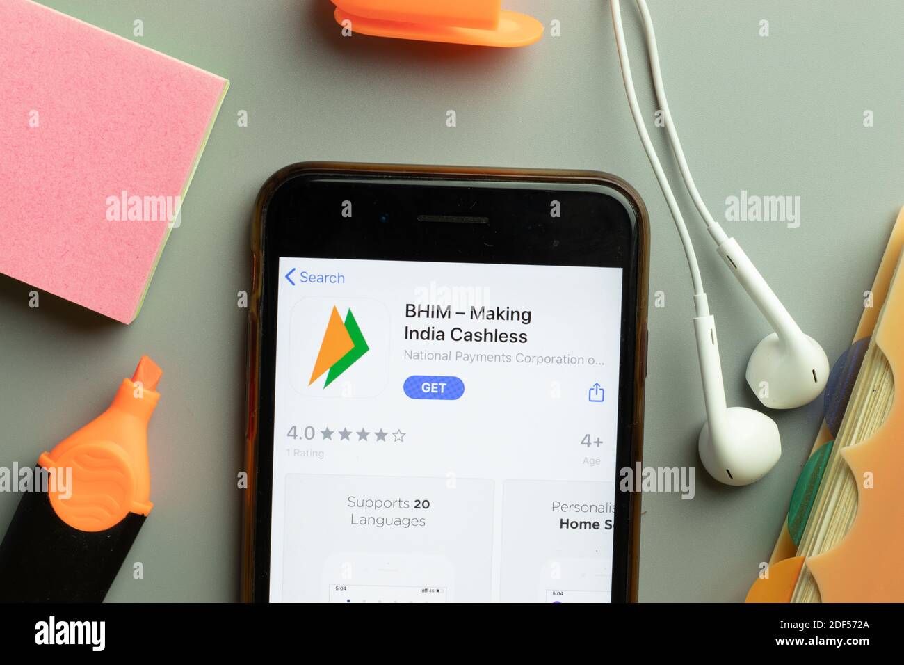 New York, USA - 1 December 2020: BHIM India Cashless mobile app icon on ...