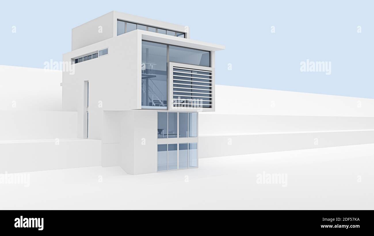 Protruding Design protruding part of a modern building in white. 3d rendering Stock Photo ...