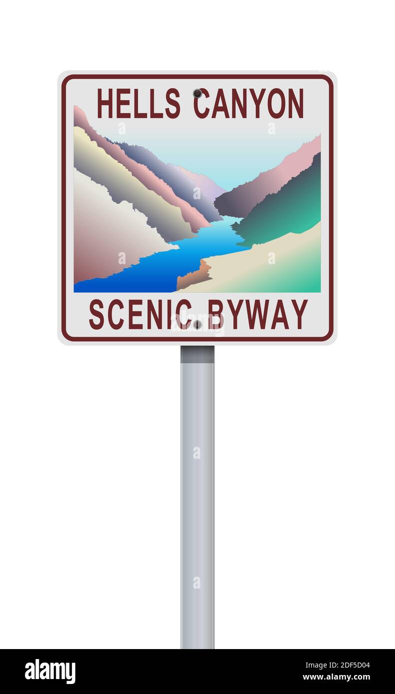 Vector illustration of the Hells Canyon Scenic Byway road sign Stock Vector