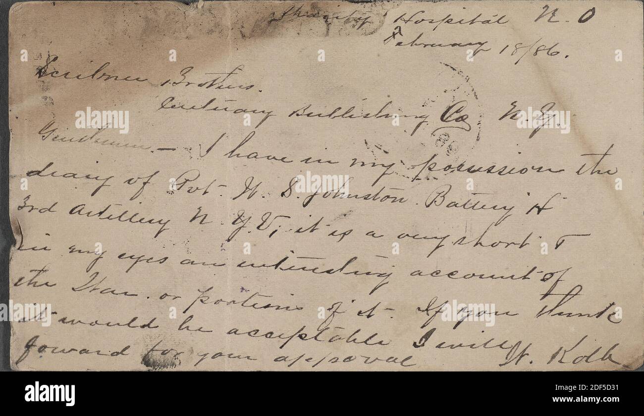 Kolb, W, text, Correspondence, 1886 Stock Photo