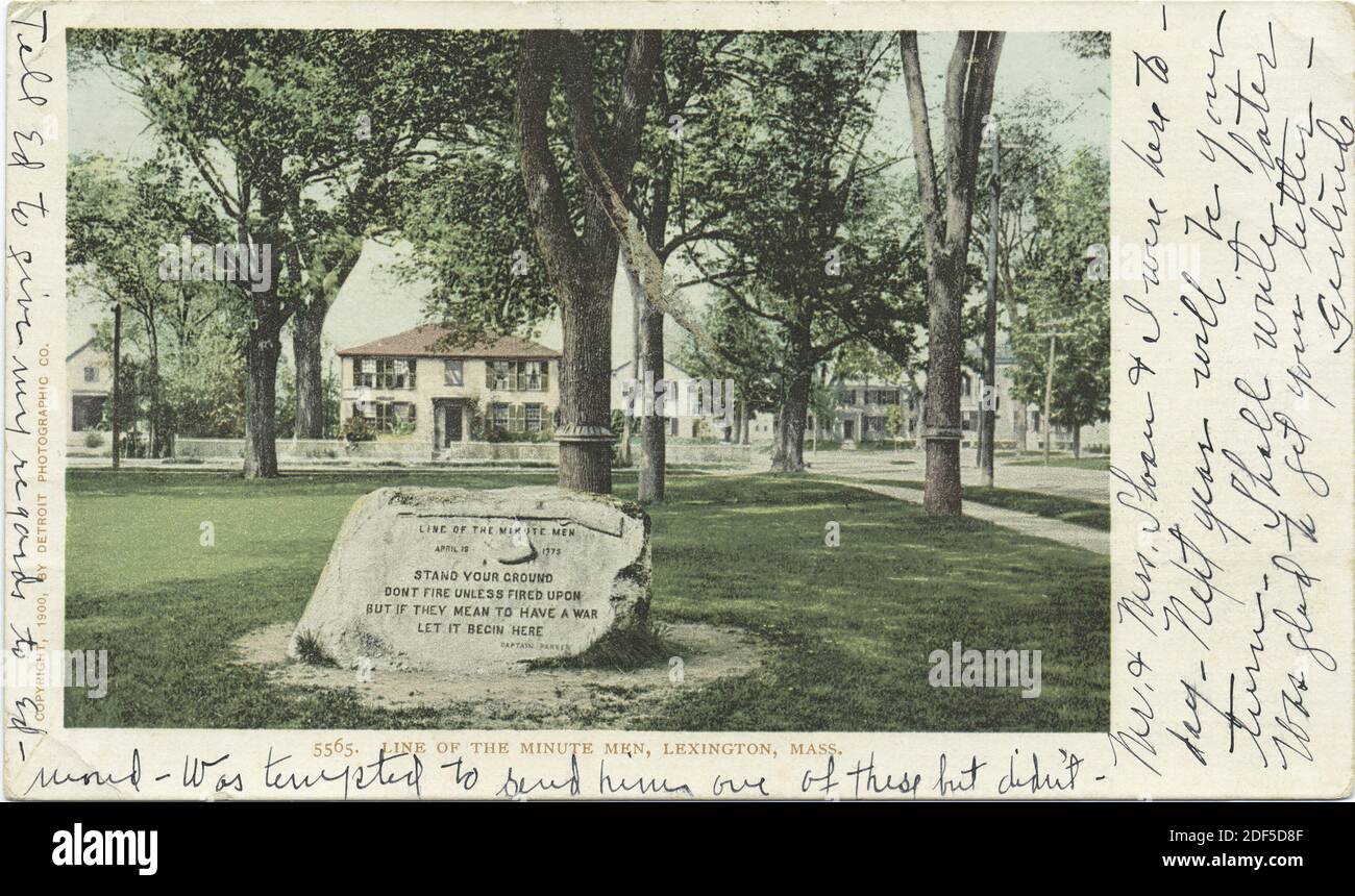 Line of the Minute Men, Lexington, Mass., still image, Postcards, 1898 - 1931 Stock Photo
