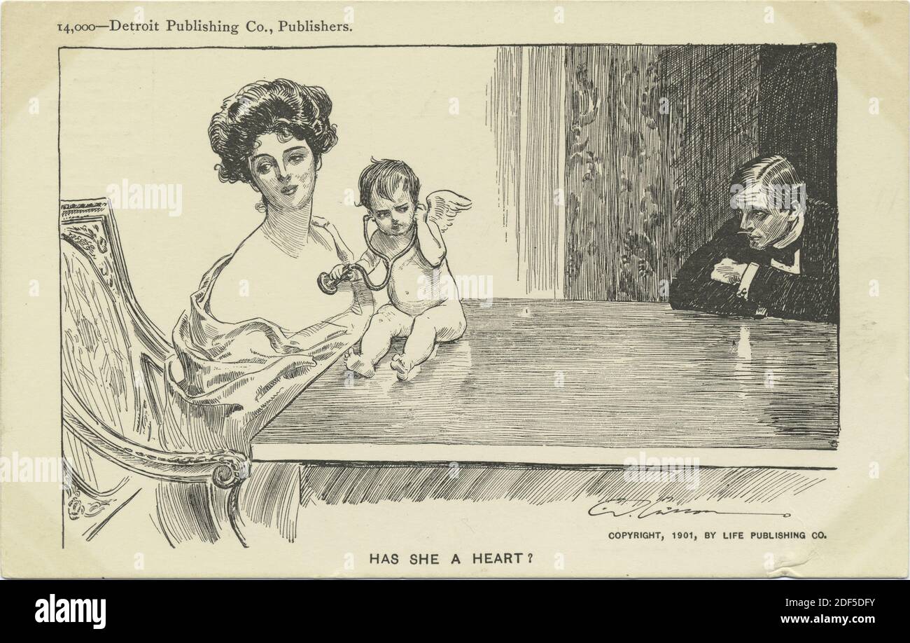 Has she a heart?,  Life Cartoons, still image, Postcards, 1898 - 1931 Stock Photo