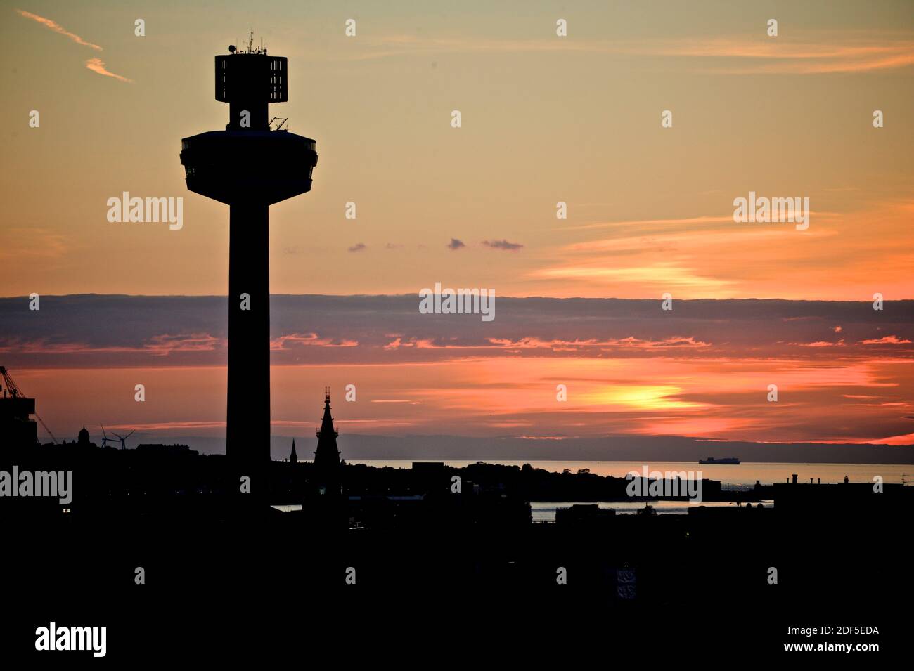 Liverpool Skyline Sunset Stock Photo Alamy
