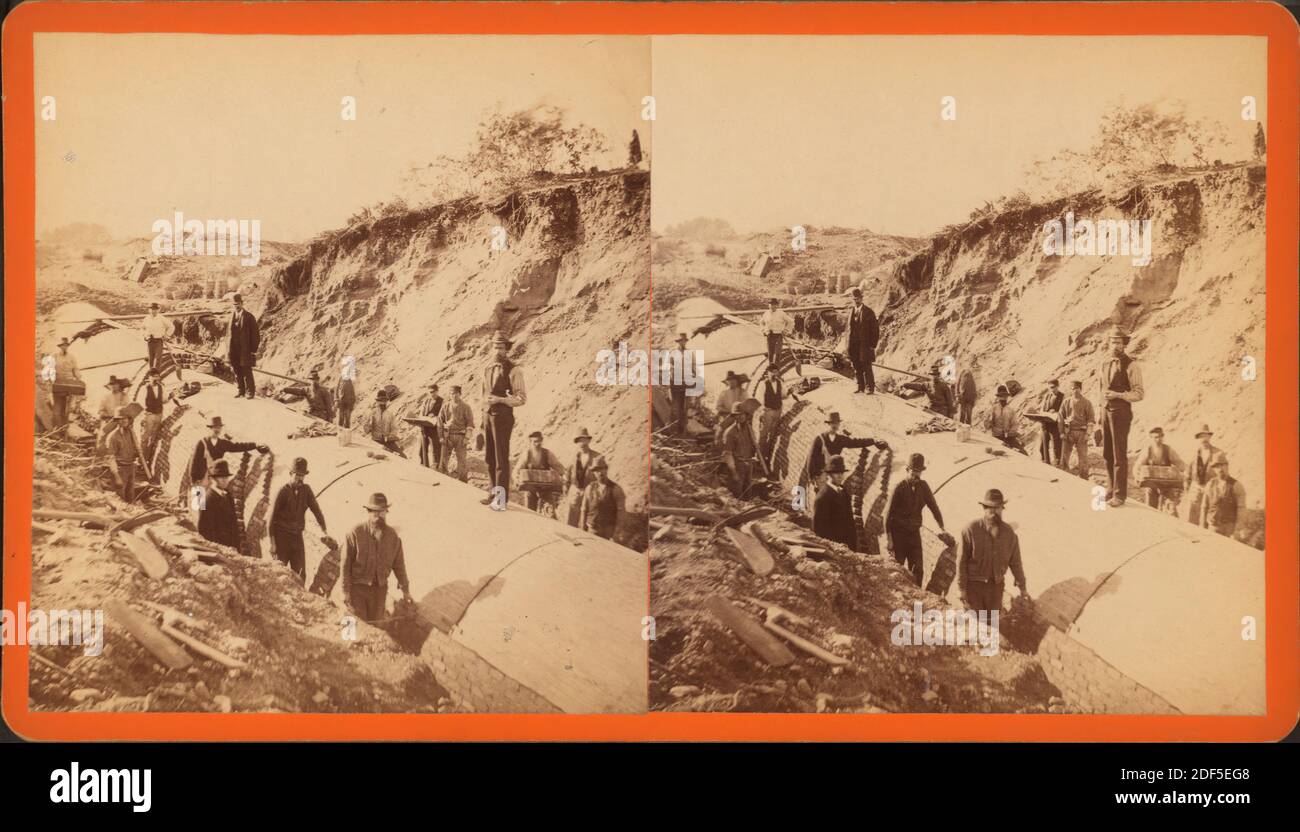 Sudbury River Conduit, B.W.W., div. 4, sec. 15, Nov. 13, 1876. Brickmason gang at the east end of section 16., still image, Stereographs, 1876 Stock Photo