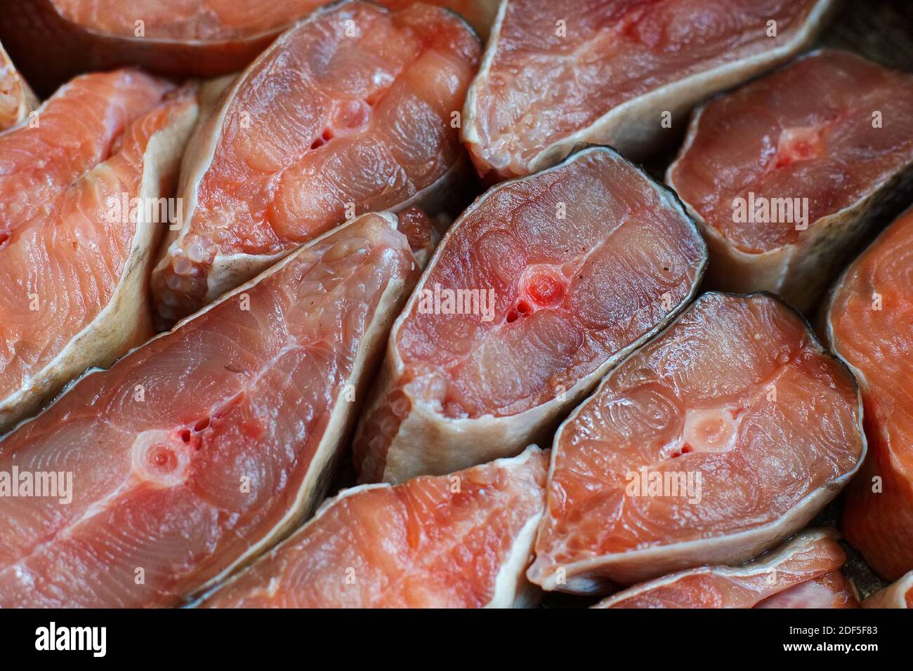 https://c8.alamy.com/comp/2DF5F83/sliced-pieces-of-red-fish-are-arranged-in-a-row-abstract-background-of-chum-salmon-or-pink-salmon-close-up-2DF5F83.jpg