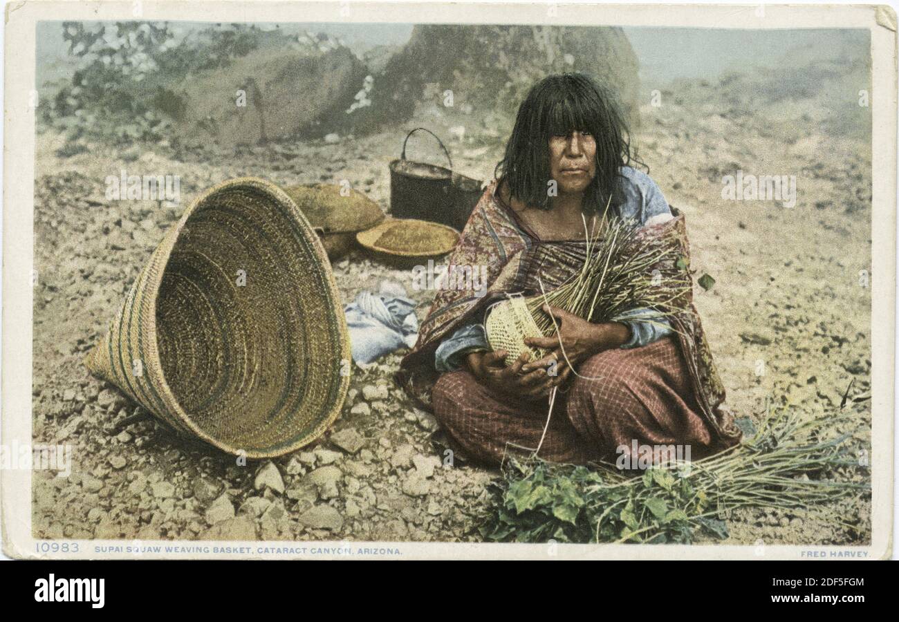 Supai Squaw Weaving Blanket, Cataract Canyon, Ariz., still image, Postcards, 1898 - 1931 Stock Photo
