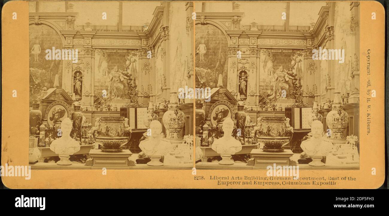 Liberal Arts building, German department. Bust of the Emperor and Empress, Columbian Exposition., still image, Stereographs, 1893, Kilburn, B. W. (Benjamin West) (1827-1909 Stock Photo