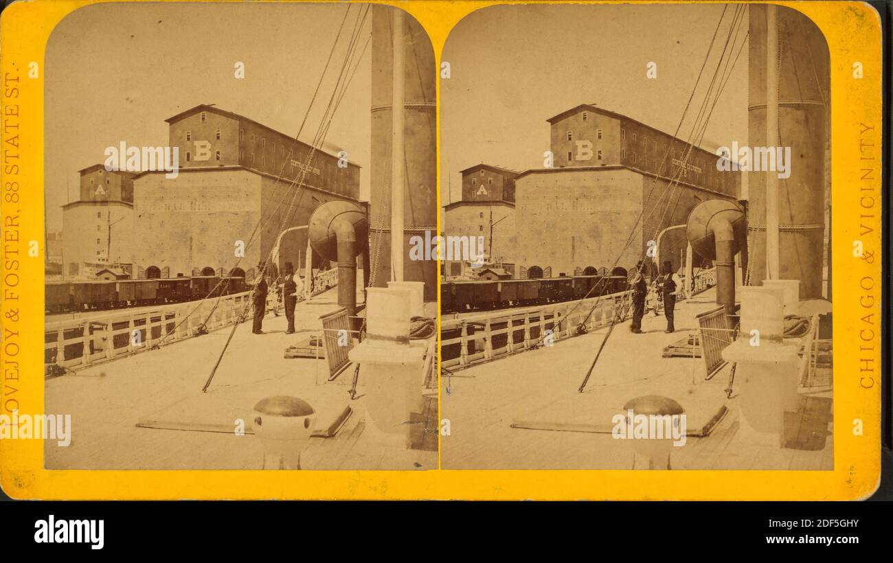 Chicago River, shipping, and elevators., still image, Stereographs, 1850 - 1930, Lovejoy & Foster Stock Photo