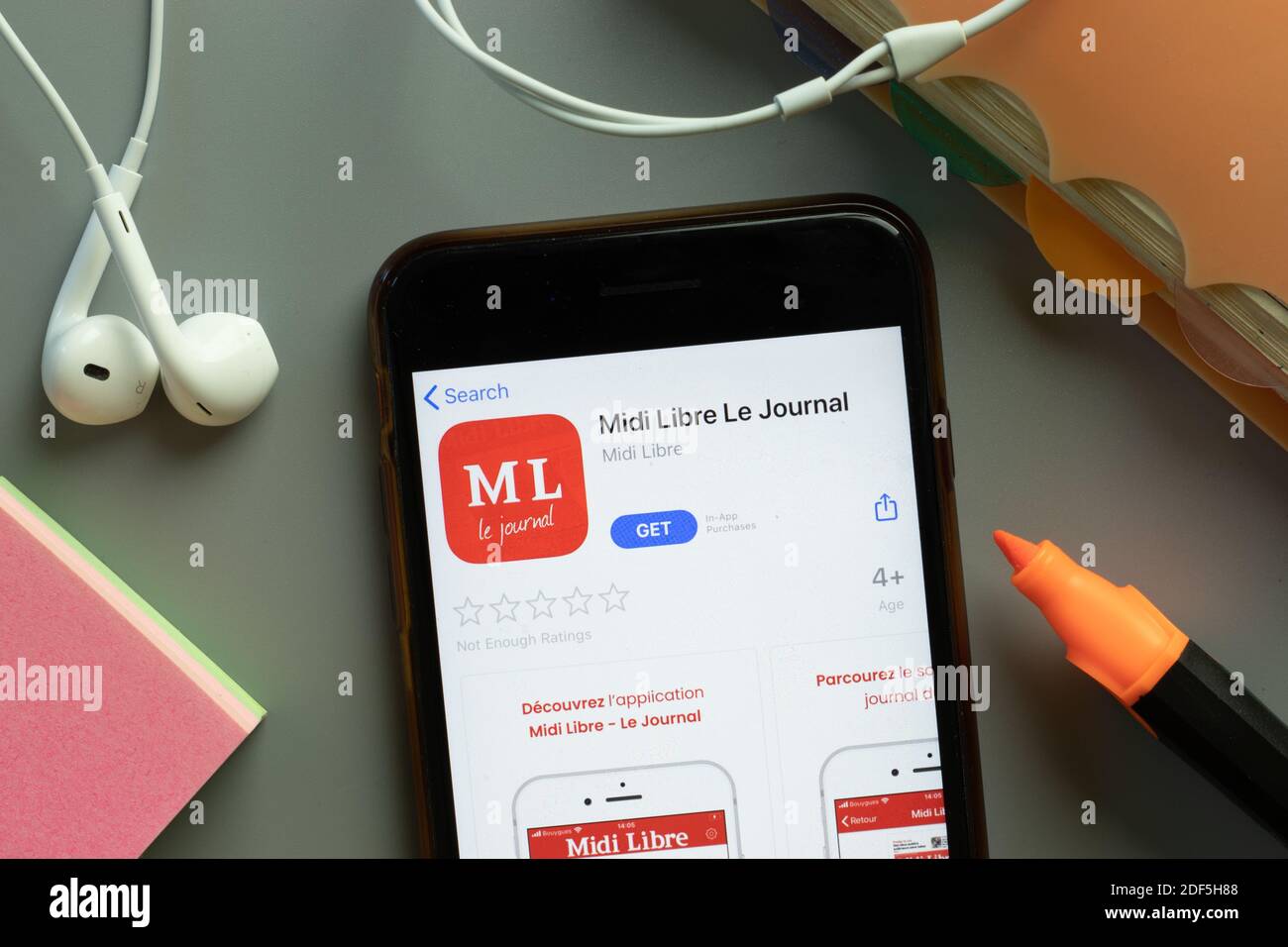 New York, USA - 1 December 2020: Midi Libre Le Journal mobile app icon on phone screen top view, Illustrative Editorial. Stock Photo