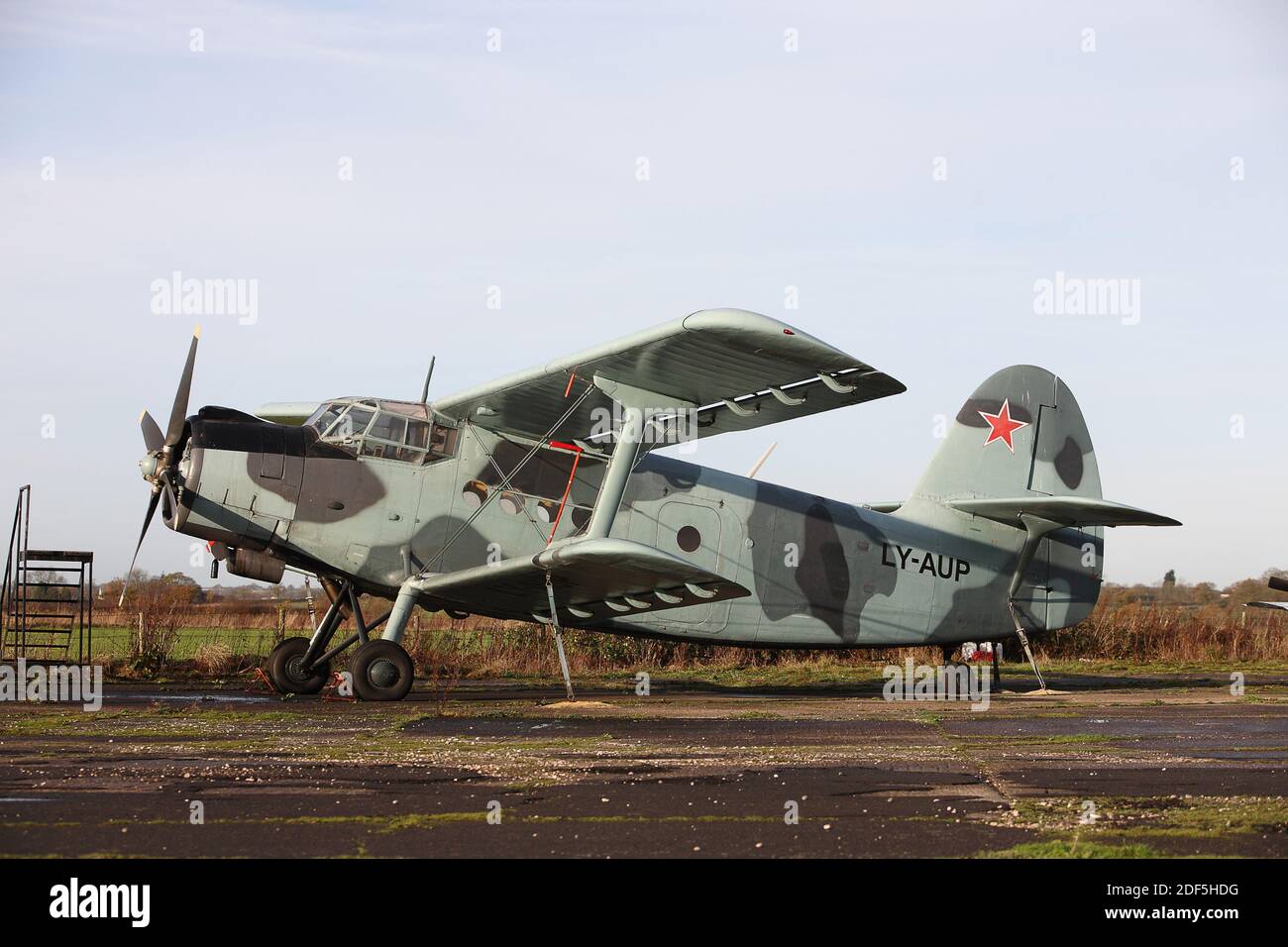Antonov AN-2 Russian military Biplane call sign LY-AUP Stock Photo