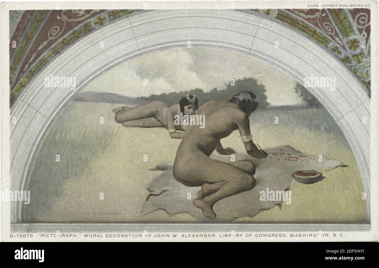 Pictograph, Mural, Library of Congress, Washington, D. C., still image, Postcards, 1898 - 1931 Stock Photo