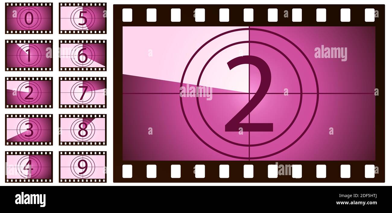 retro film countdown pink on white background. Isolated vector objects. Stock Vector