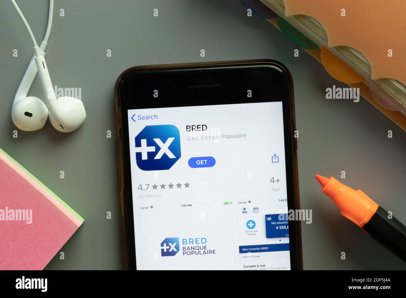 New York, USA - 1 December 2020: BRED mobile app icon on phone screen ...