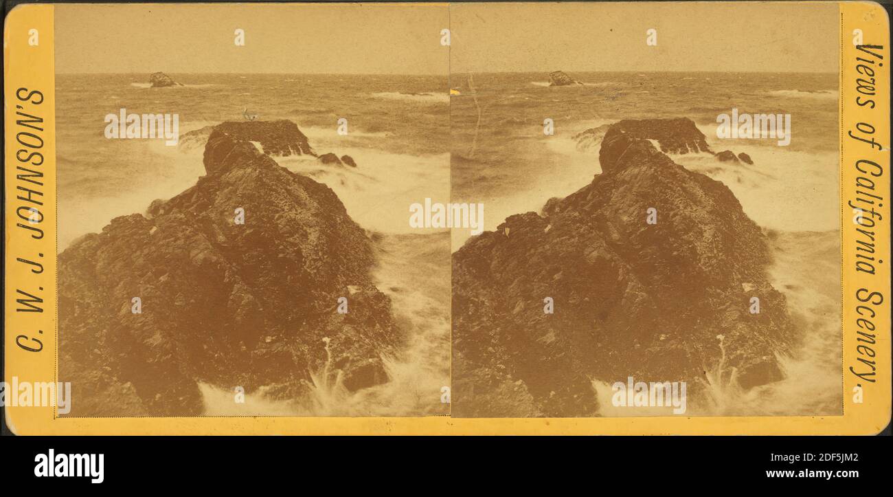 View of sea with rock formation., still image, Stereographs, 1850 - 1930, Johnson, C .W. J. (Charles Wallace Jacob) (1833-1903 Stock Photo
