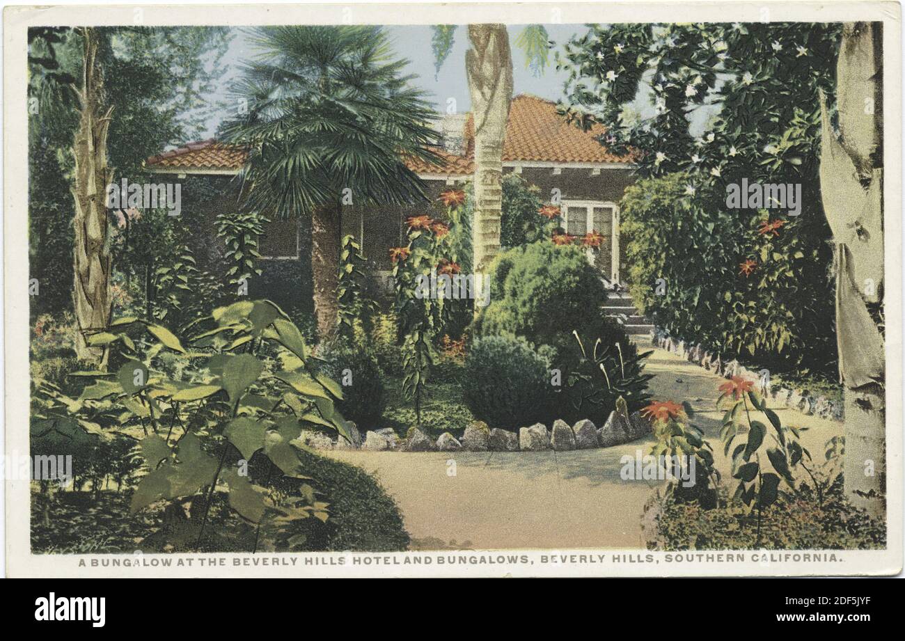 A Bungalow at the Beverly Hills Hotel and Bungalows, Beverly Hills, Southern California, still image, Postcards, 1898 - 1931 Stock Photo