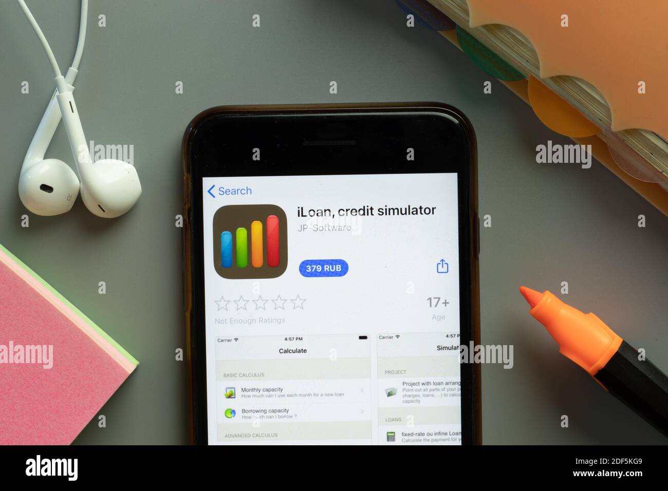 New York, USA - 1 December 2020: iLoan credit simulator mobile app icon on phone screen top view, Illustrative Editorial. Stock Photo