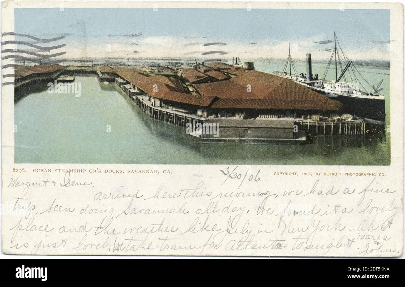 Ocean Steamship Company's Dock, Savannah, Ga., still image, Postcards, 1898 - 1931 Stock Photo