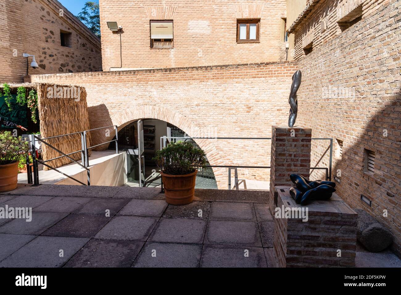Toledo, Spain - October 13, 2017: Outdoor view of courtyard of Synagogue of Transito. It is a historic building famous for its rich stucco decoration Stock Photo