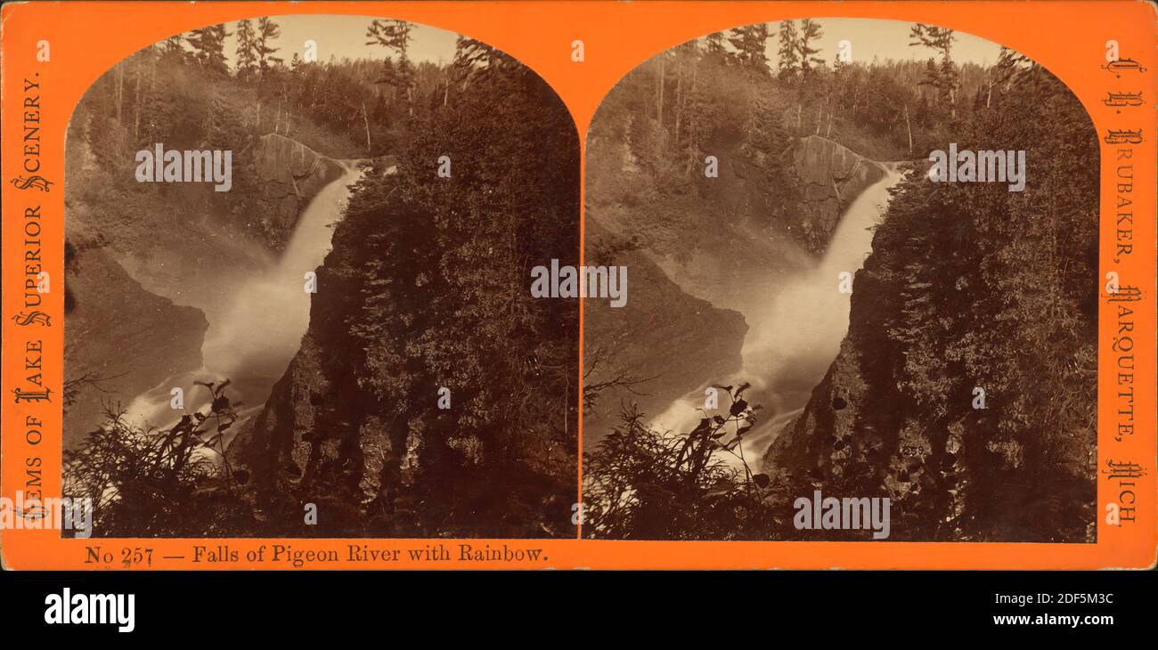 Falls of Pigeon River with rainbow., still image, Stereographs, Childs, B. F. (Brainard F.) (ca. 1841-1921), Brubaker, C. B Stock Photo